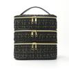 Simple And Versatile Three-Layer Makeup Bag Large Capacity Diamond Grid Toiletry Bag Portable Travel Makeup Storage