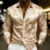 Luxury Men Silk Satin Shirt Rose Floral Jacquard Long Sleeve Slim Fit Formal Evening Wedding Prom Party Business Dress Shirts