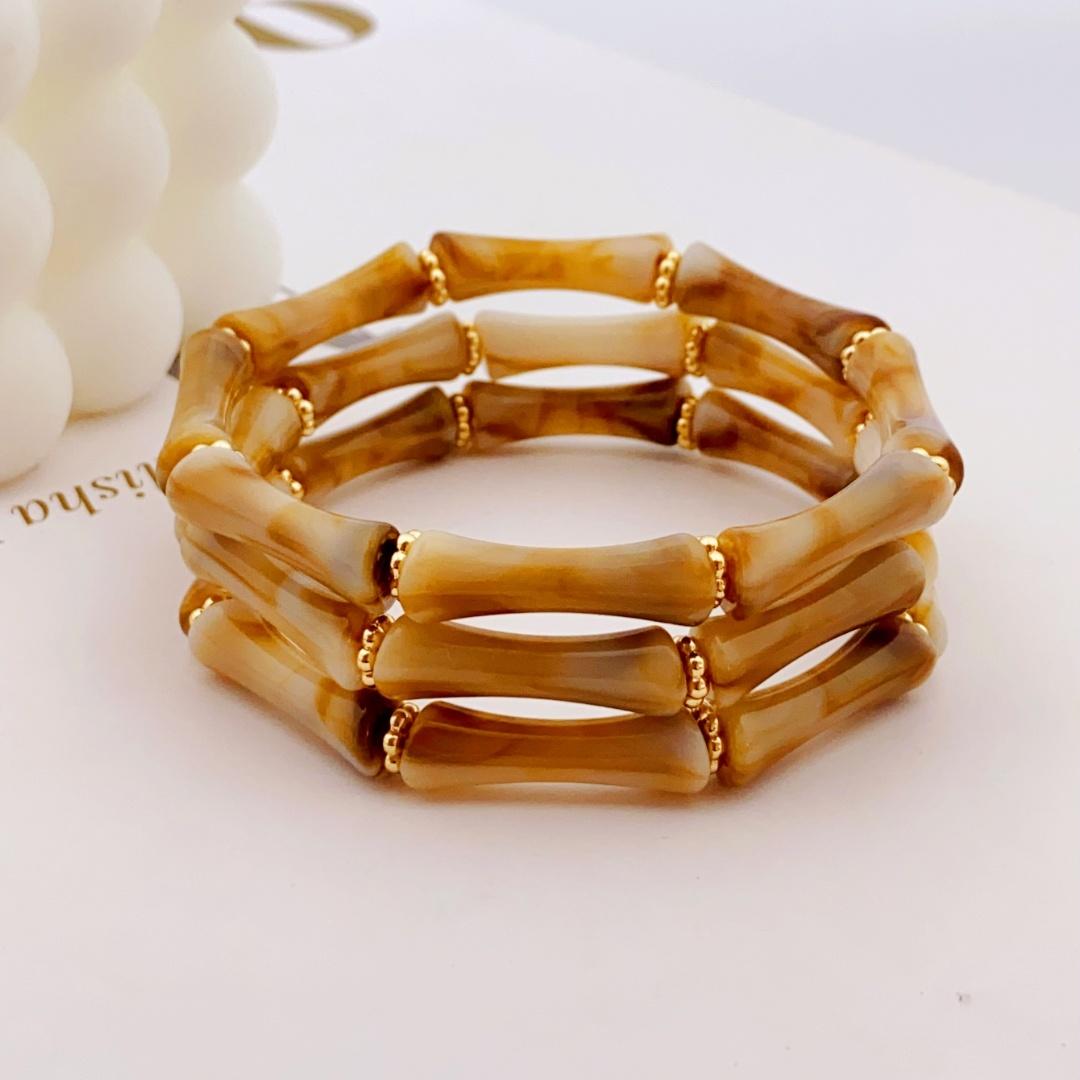 

3шт. Акриловый эластичный браслет с бусинами и разноцветными бамбуками для женщин, повседневный браслет для женщин