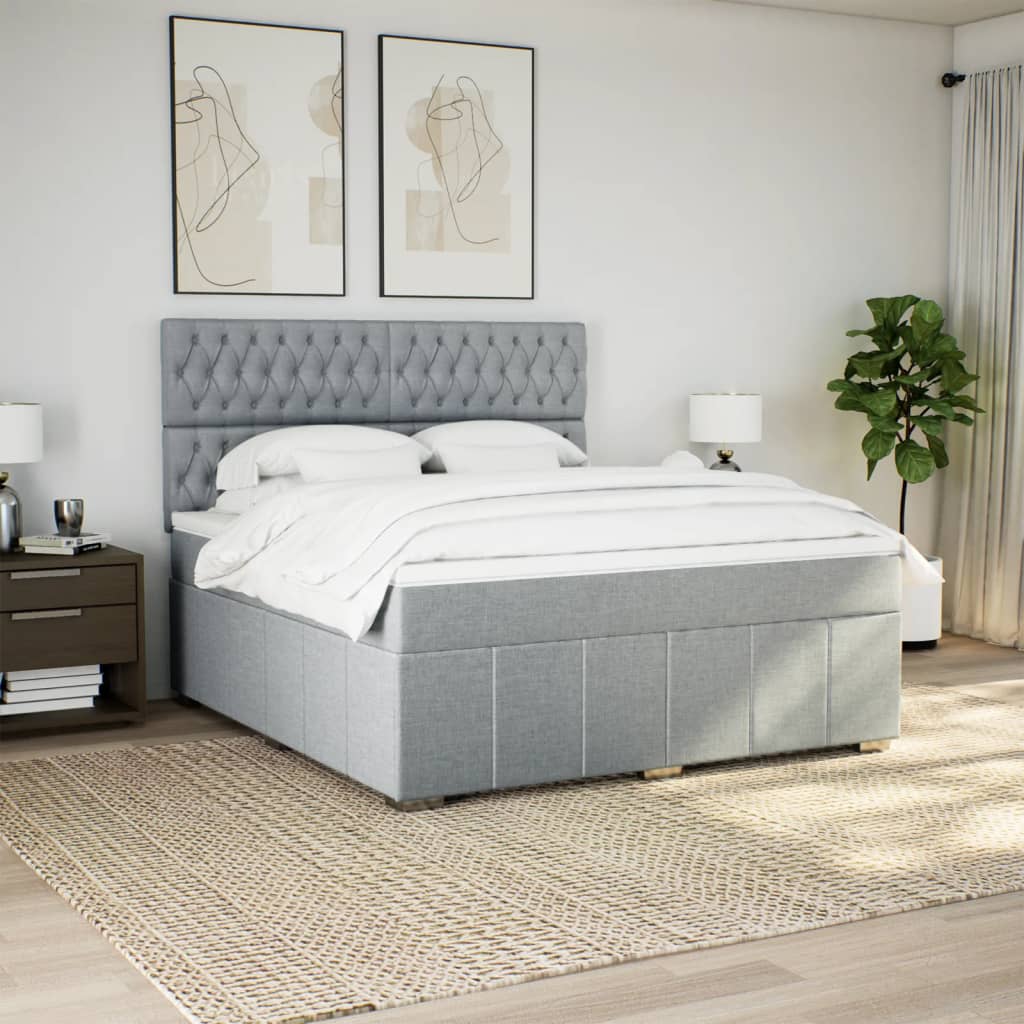 Vidaxl Letto Continentale Con Materasso, Grigio Chiaro, Tessuto, 180X200Cm