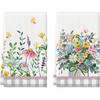 Artoid Mode Buffalo Plaid Wildflower Floral Spring Kitchen Towels Dish Towels, 18x26 Inch Farmhouse Summer Decoration Hand Towels Set of 2