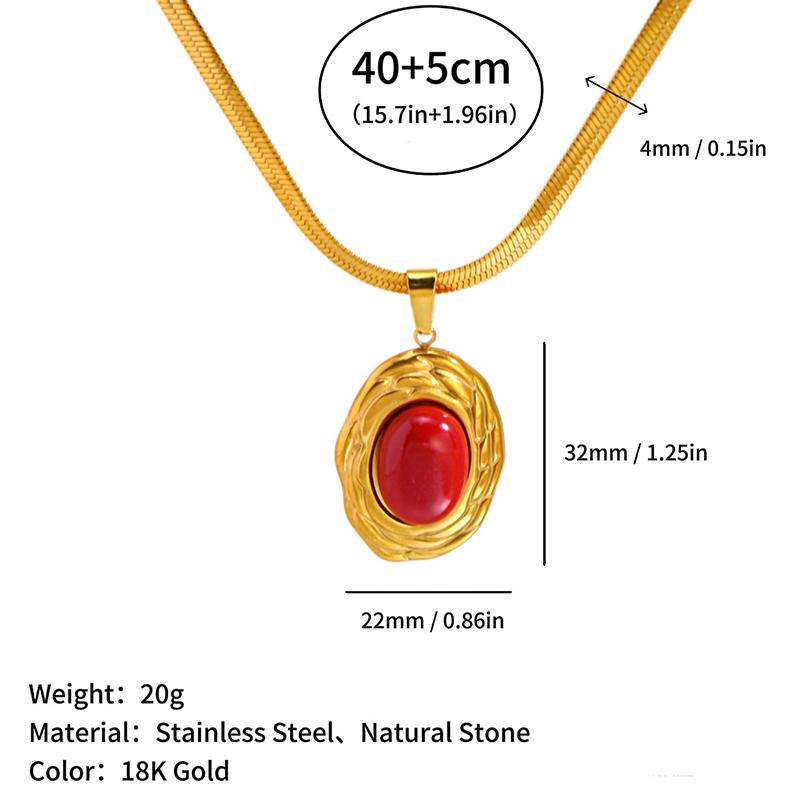 18K Gold Plated Titanium Steel Necklace Women Light Luxury Colorful Oval Stone Pendant Jewelry