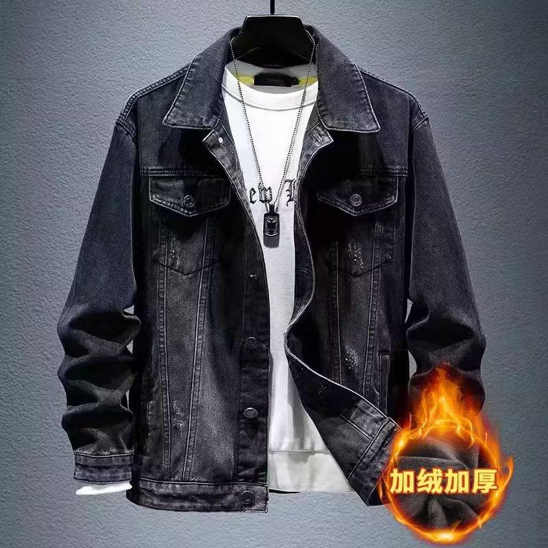Denim jacket men s early spring slim-fit tooling embroidered denim jacket printed top trendy brand European and American street men s jacket M
