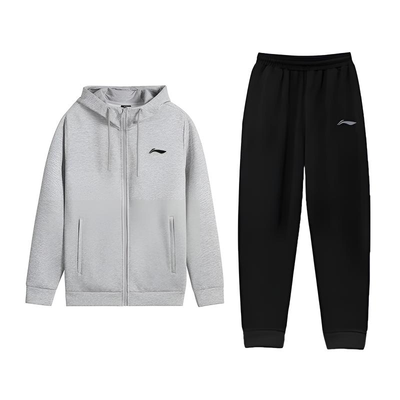 Li-Ning Minimalist Fashion Solid Color Cotton Comfortable Lightweight Soft Versatile Hooded Cardigan Sweatshirt Casual Sports Suit AWDVP41-1+AKLUAG3-4 XL