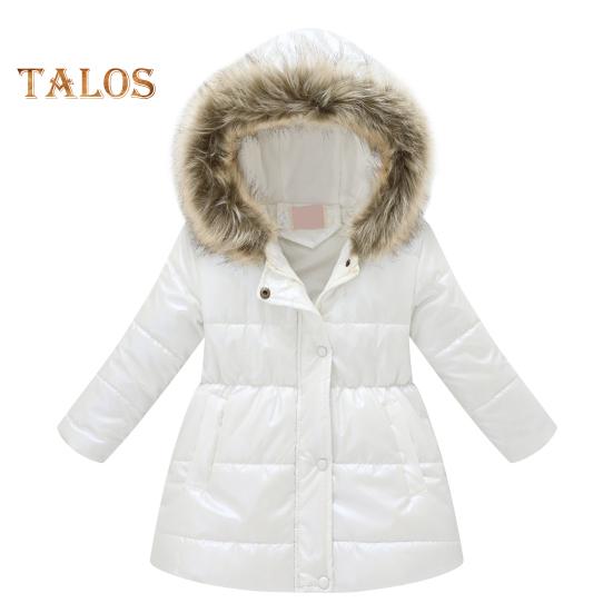 

Детское длинное пальто, зимняя теплая парка, верхняя одежда, куртка с металлическим блеском и меховой отделкой на капюшоне, утепленное лыжное пальто для мальчиков и девочек 110cm белый
