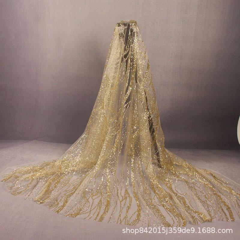 Champagne Gold Sequin Mesh Fabric for Wedding Dress and Ceiling Decor
