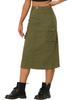 Allegra K Y2K Solid Color Cargo Skirt, A-Line, Midi Long Denim Jeans, Cool Style, Women's, Army Green, Size M