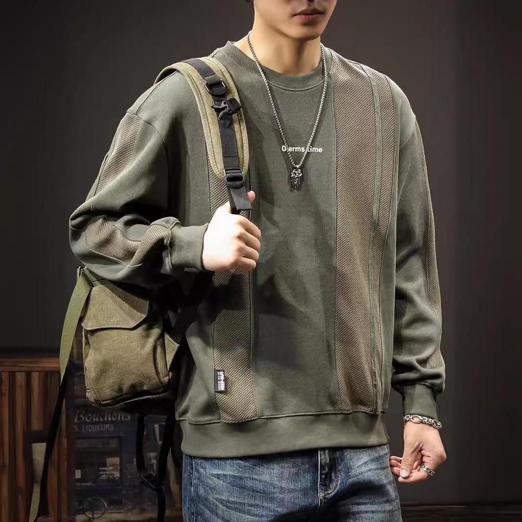 Men's Retro Patchwork Knit Hoodie: Heavyweight, Loose-Fit, Plus Size, Long Sleeve for Autumn & Winter