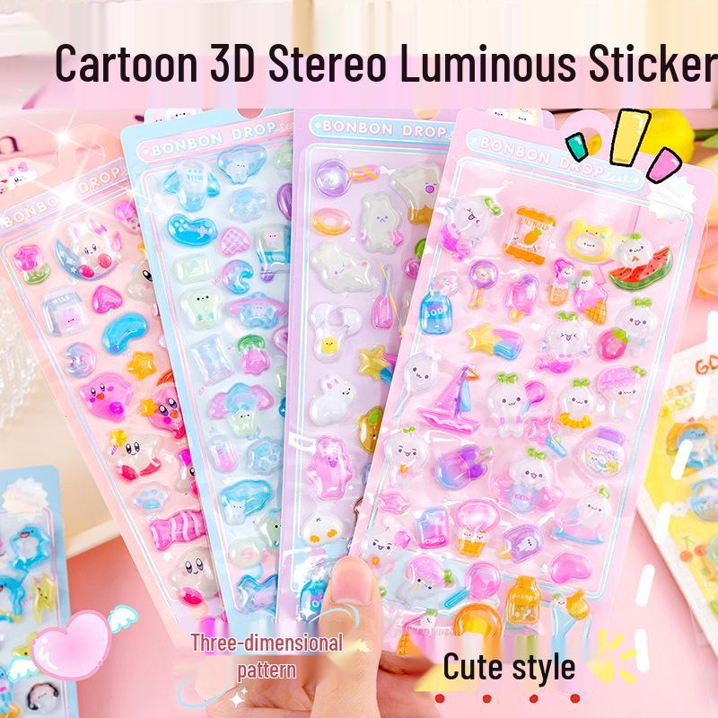 3D Luminous Gem Stickers - Cute DIY Waterproof Embossed Design for Kids' Phones