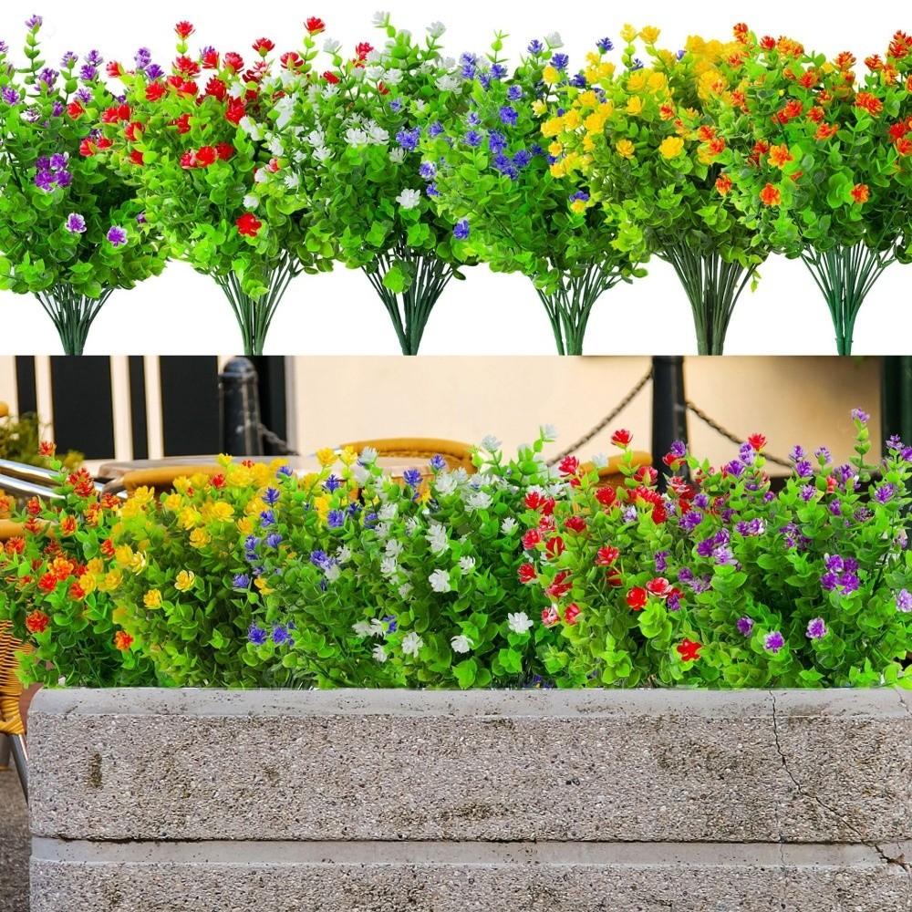 3 Bündel Mehrfarbige Künstliche Blumen Plastik 34cm Realistische Simulation Florale Sträuße Eukalyptus Kamelie Rose