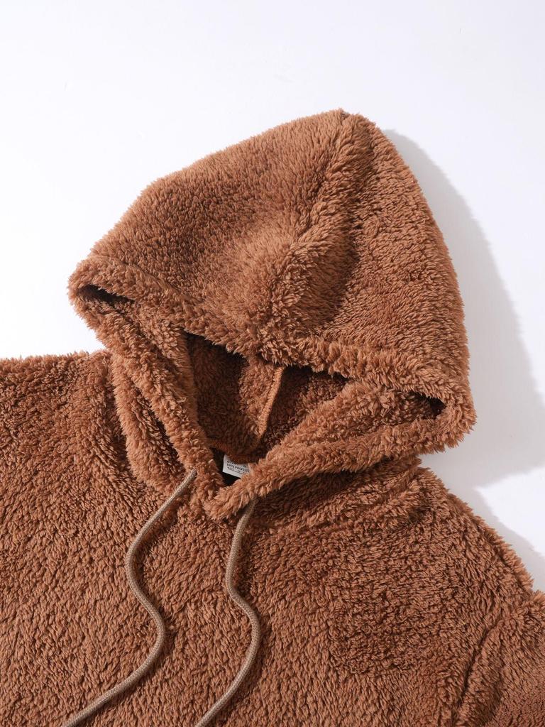 2025 Autumn/Winter European & American Men's Plush Lined Hooded Sweatshirt Jacket