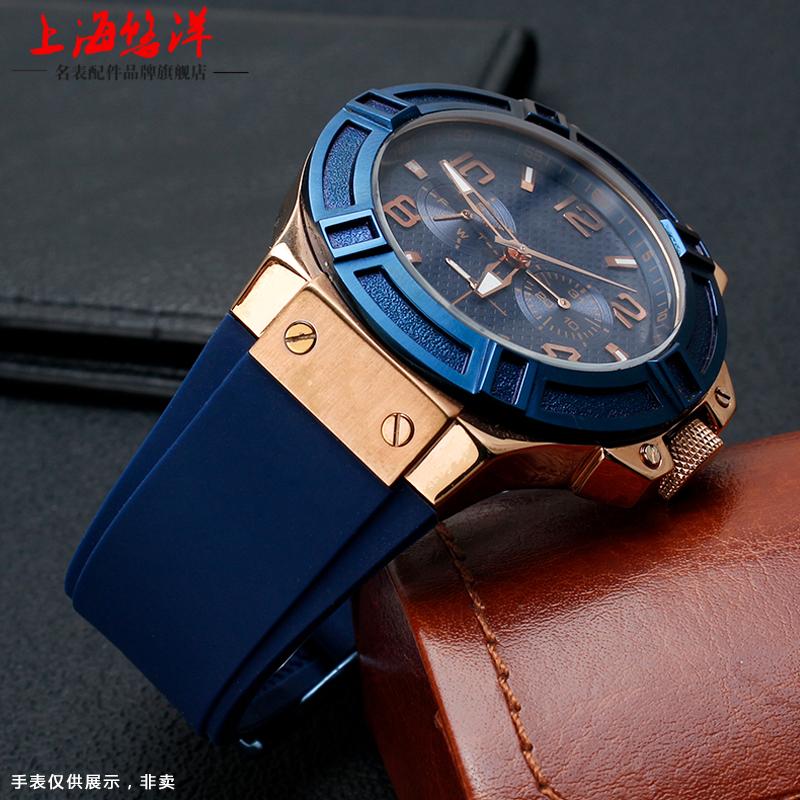 New Genuine Leather Watchband 22mm Silicone Watch Bracelet for GUESS W0040G3 W0040G5 W0247G3 Blue Wrist Band Men's Watch Strap
