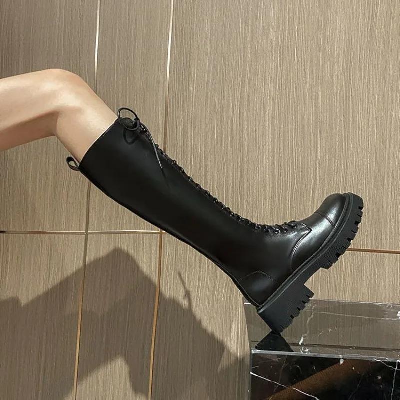 Fashion Women's Long Boots Middle Heel Round Toe Large Size Warm Boot Work New In Ladies Knee High Shaft Shoes Sale Spring Autumn Hot Pu