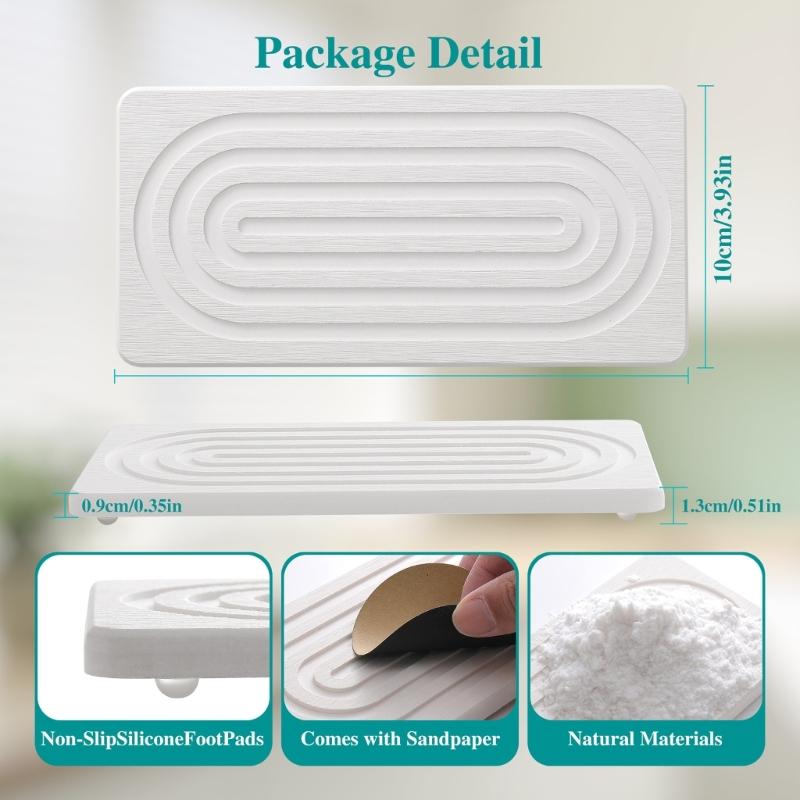 2Pieces Natural Water Absorbing Stone Soap Holder Tray For Bathroom Countertop And Sink Organization Counter Top