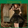 Black Mesh Lace Witch Tailcoat Dress Costume For Halloween Party Events Cosplay