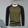 Autumn Winter Men Bottoming Top Slim Fit Patchwork O Neck Pullover Stretchy Long Sleeves Mid Length Fitness Exercise Daily Wear Shirt