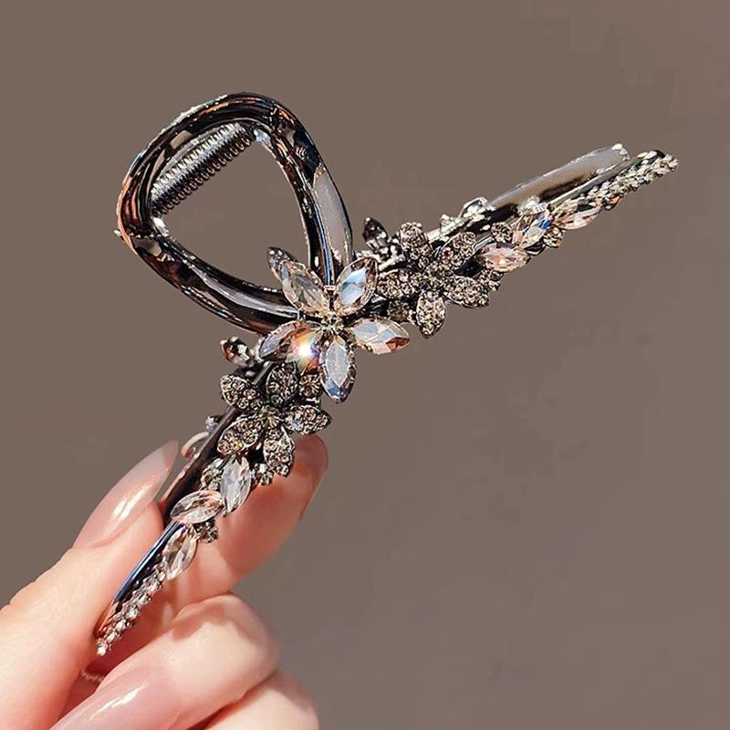 

1Pcs High End Back of Head Hair Clip Women Headwear Crystal Flower Hair Accessories Large Size Black Metal Hair Claw