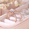 2Pcs/Set Rose Golden Color Square Cut White Stone Wedding Ring Set Valentine's Day Jewelry Gifts