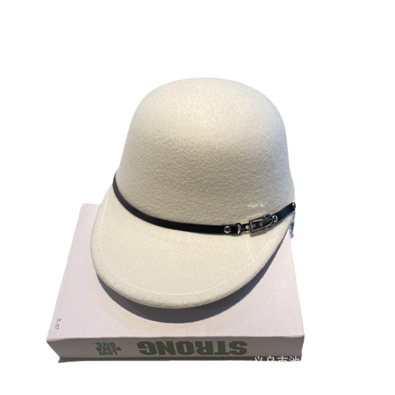 Autumn and winter British retro leather buckle decorative woolen equestrian hat, socialite outdoor temperament age-reducing versatile felt basin hat