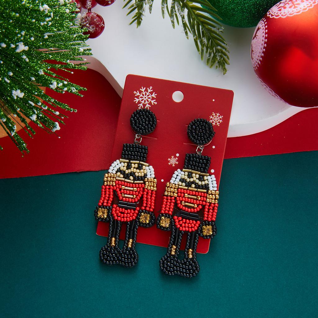 European and American New Christmas Earrings, Santa Claus Elk Rice Bead Earrings Earrings Jewelry