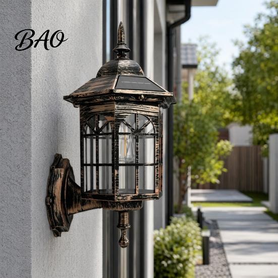 Solar Courtyard Lighting Vintage Wall Light, Motion Sensor Outdoor Sconce with Glass Powered Porch Light Shade, Waterproof Garden Lantern for