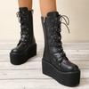 Punk style rivet medium tube knight boots women's autumn and winter thick-soled high-heeled belt buckle large size 43 women's boots