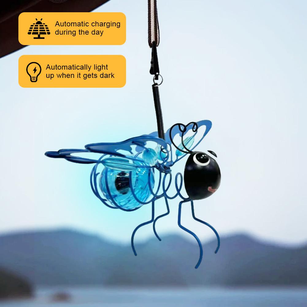 Solar-Powered Outdoor Figurine Light Decorative Flying Insect Hanging Lamp Metal Realistic Insect Light for Outside Decor
