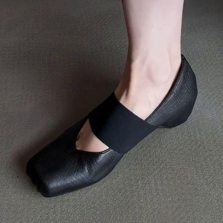 French retro style versatile, simple and comfortable commuting fashion square head elastic band, super foreign style flat bottom shallow mouth sin