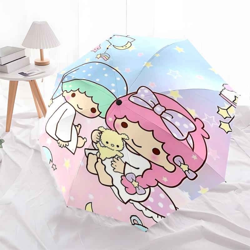 1pc Little Twin Stars Automatic Opening/Closing Umbrella - Portable Three-Fold Design with 8-Bone Iron Frame, Perfect for Outdoor Use, Festive Gifts,