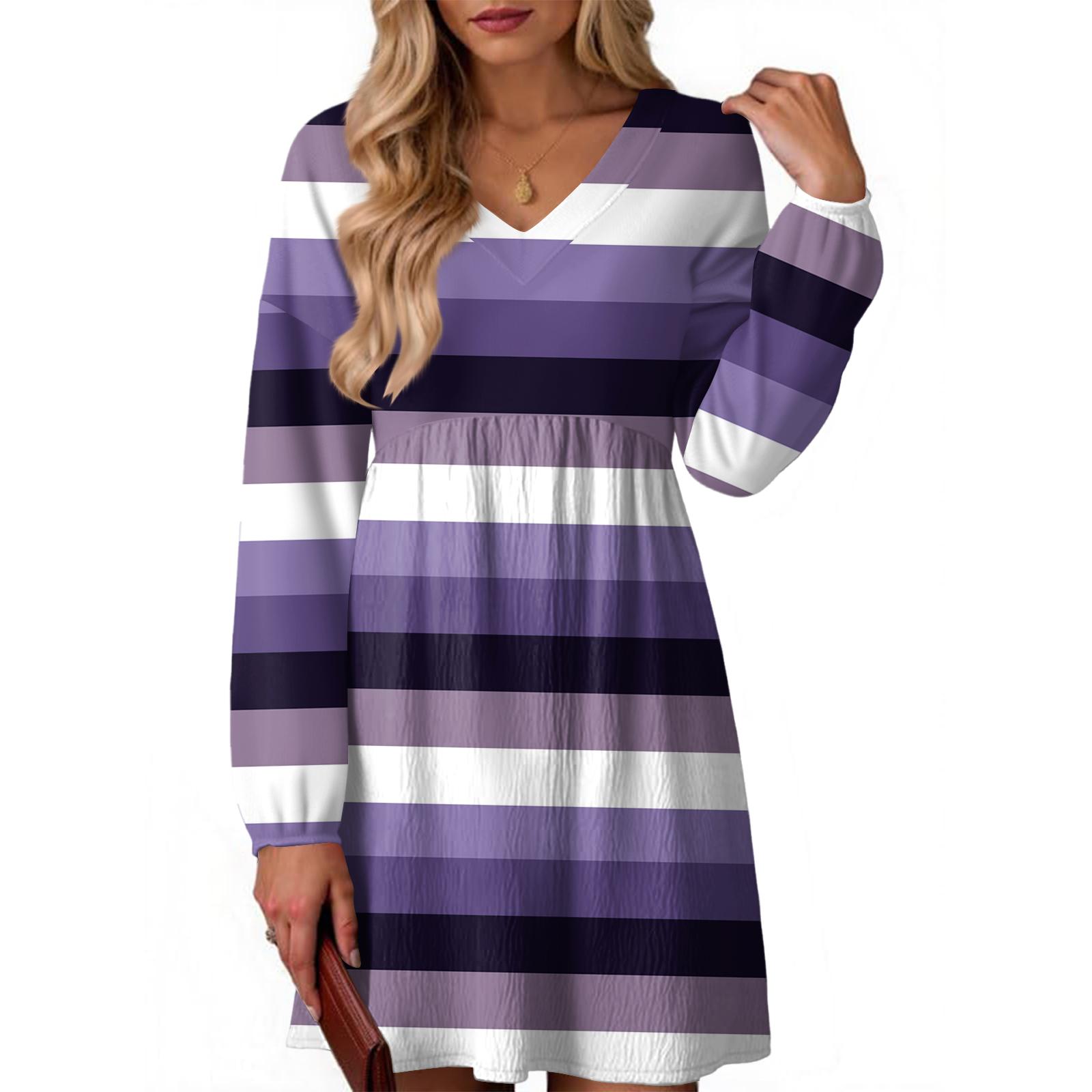 

Женское модное платье в полоску с V-образным вырезом и длинными рукавами M