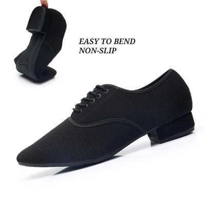 Chaussures de danse modernes noires à talon de 2.5cm pour hommes, chaussures de danse Standard en tissu Oxford pour salle de bal, chaussures de danse de compétition