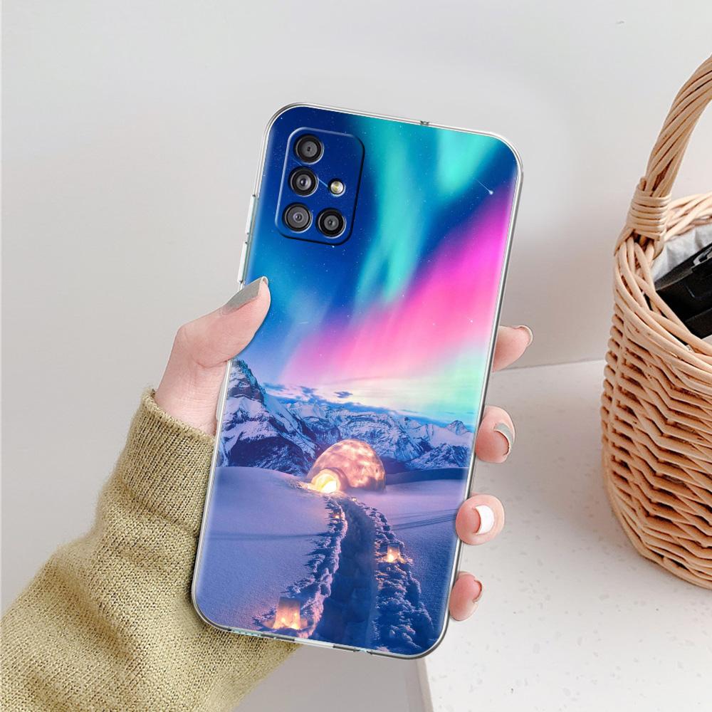 Kryt na telefon Aurora Borealis Pro Samsung Galaxy A51 A71 A21S A12 A11 A31 A41 A52 A32 5G A72 A01 A02S Měkký silikonový průhledný kryt