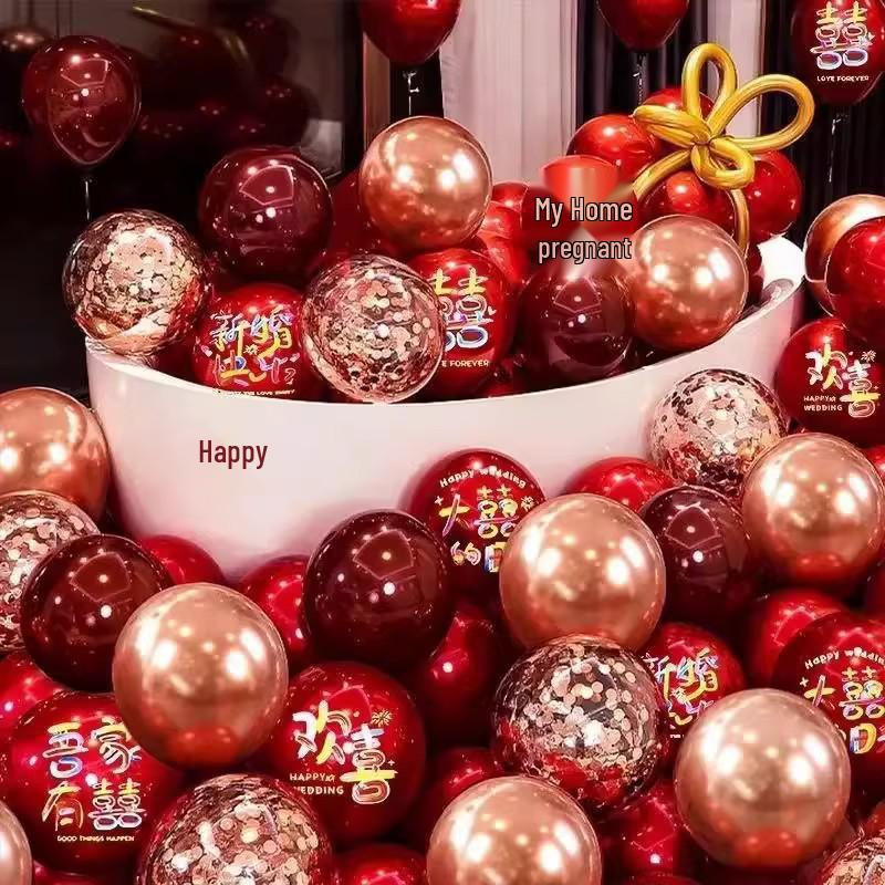 Red Double Layer Explosion-Proof Wedding Balloons Set for Engagement Room Decoration