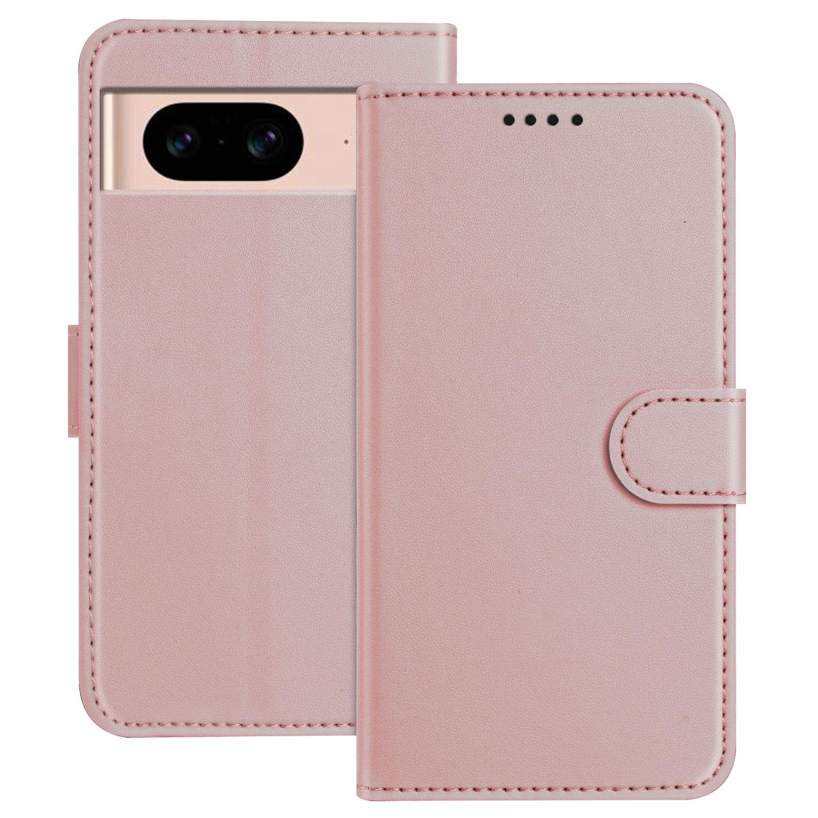

For Google Pixel 8a Leather Case Wallet Stand Solid Color Anti Drop Phone Cover Rose Gold