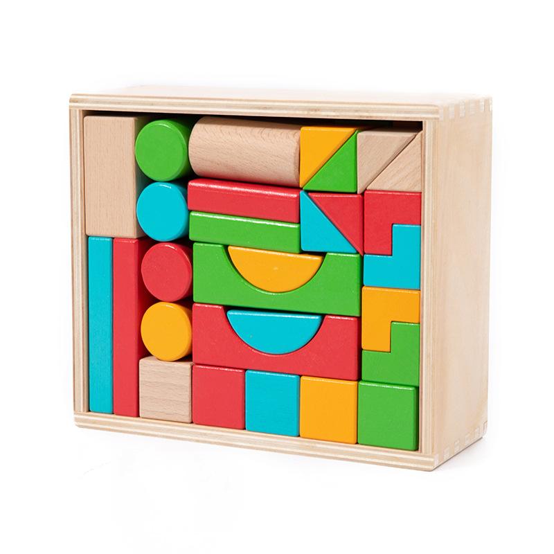 Wooden Early Education 50 Beech Large Grain Geometric Assembled Building Blocks Young Children's Creative Construction Stacking Educational Toys