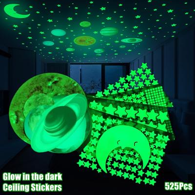 525Pcs Glow In The Dark Wall Stickers Ceiling Solar System Galaxy Stars Luminous Growing Wall Stickers for Kids Bedroom Decor
