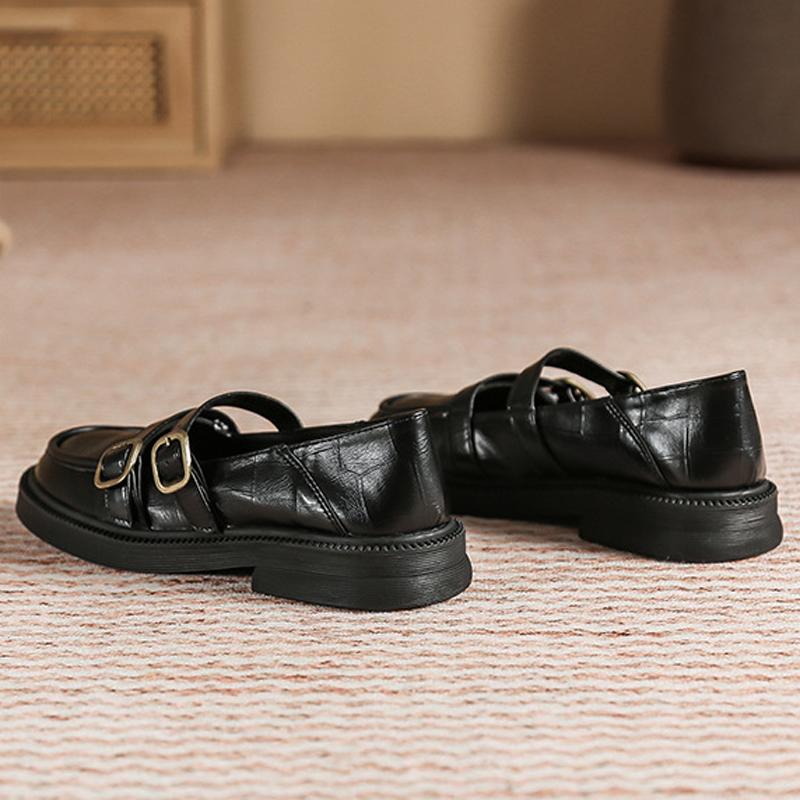 Fashion Double Buckle Strap Loafers Woman Crocodile Oxfords Shoes Preppy Girls Ladies Flats Mary Janes Boat Mocassines Mujer Sneakers