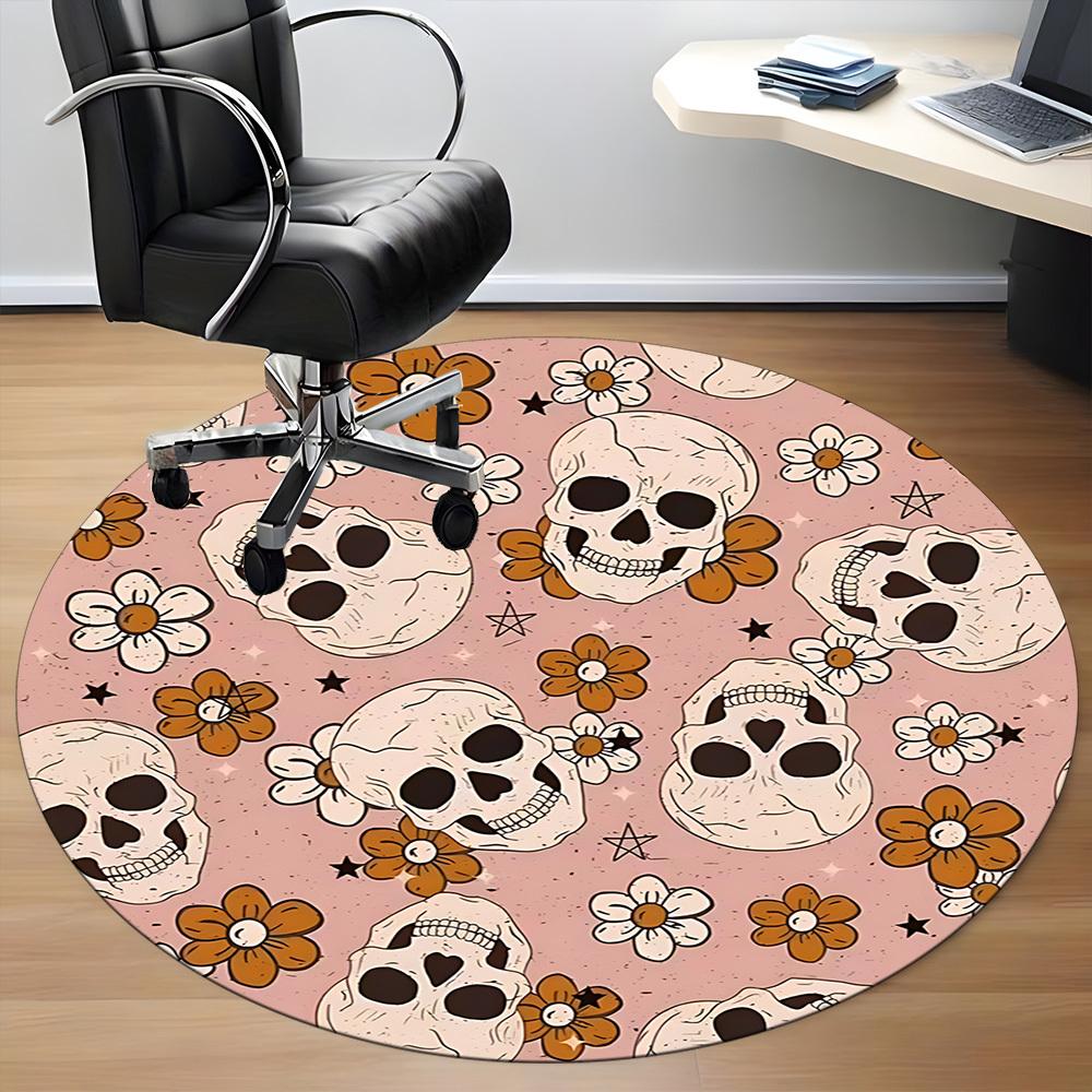 1pc Skull Flower Print Chair Carpet for Office, Non-slip, Soft and Durable Office Rug, Perfect for Office Yy260131036