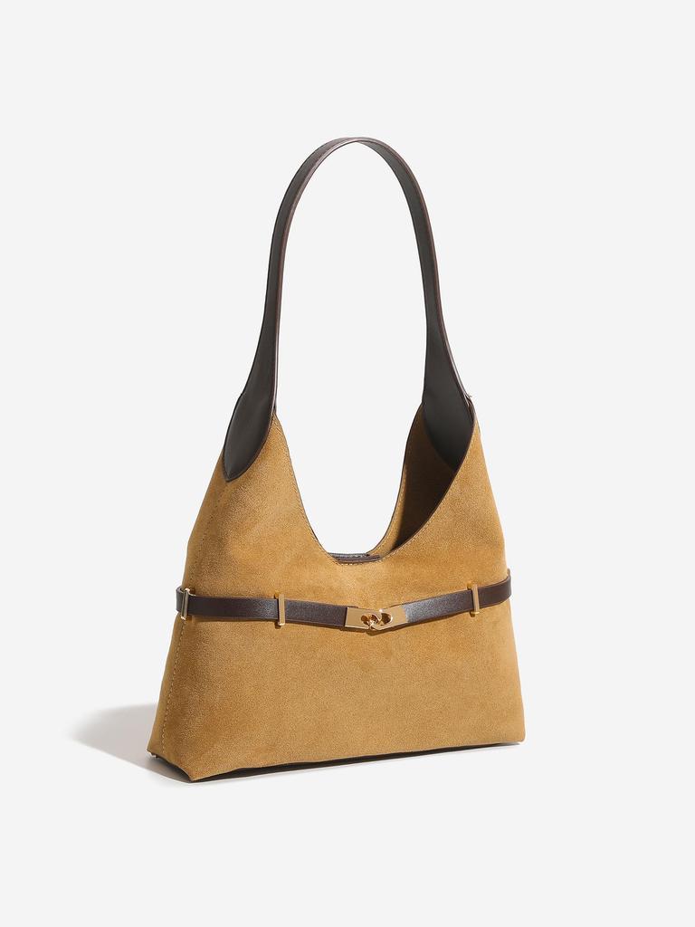 Vintage Suede Hobo Shoulder Bag - Large Capacity, Simple Design for Women