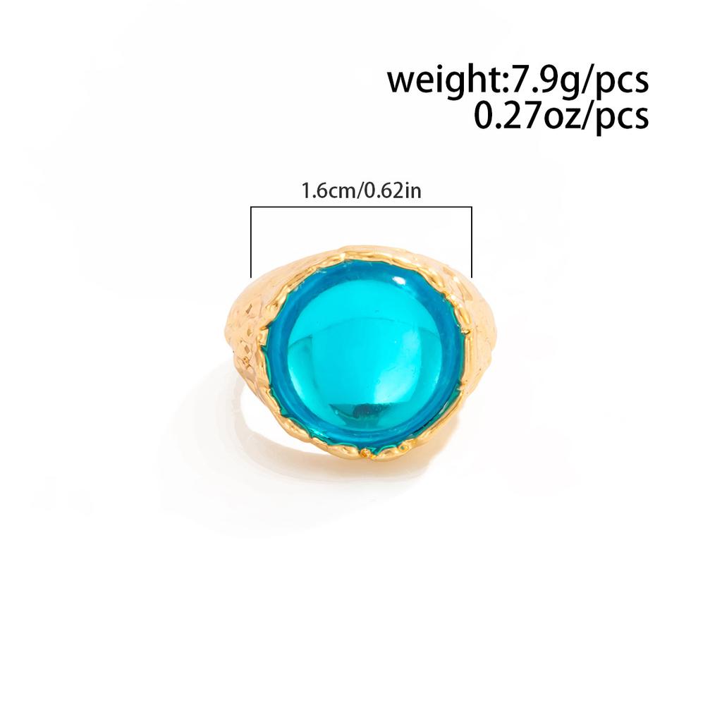 Luxury Style Colorful Acrylic Rhinestone Gem Ring Metallic Textured Pleated Open Band Ring For Women INS Daily Elegant Statement Hand Jewelry