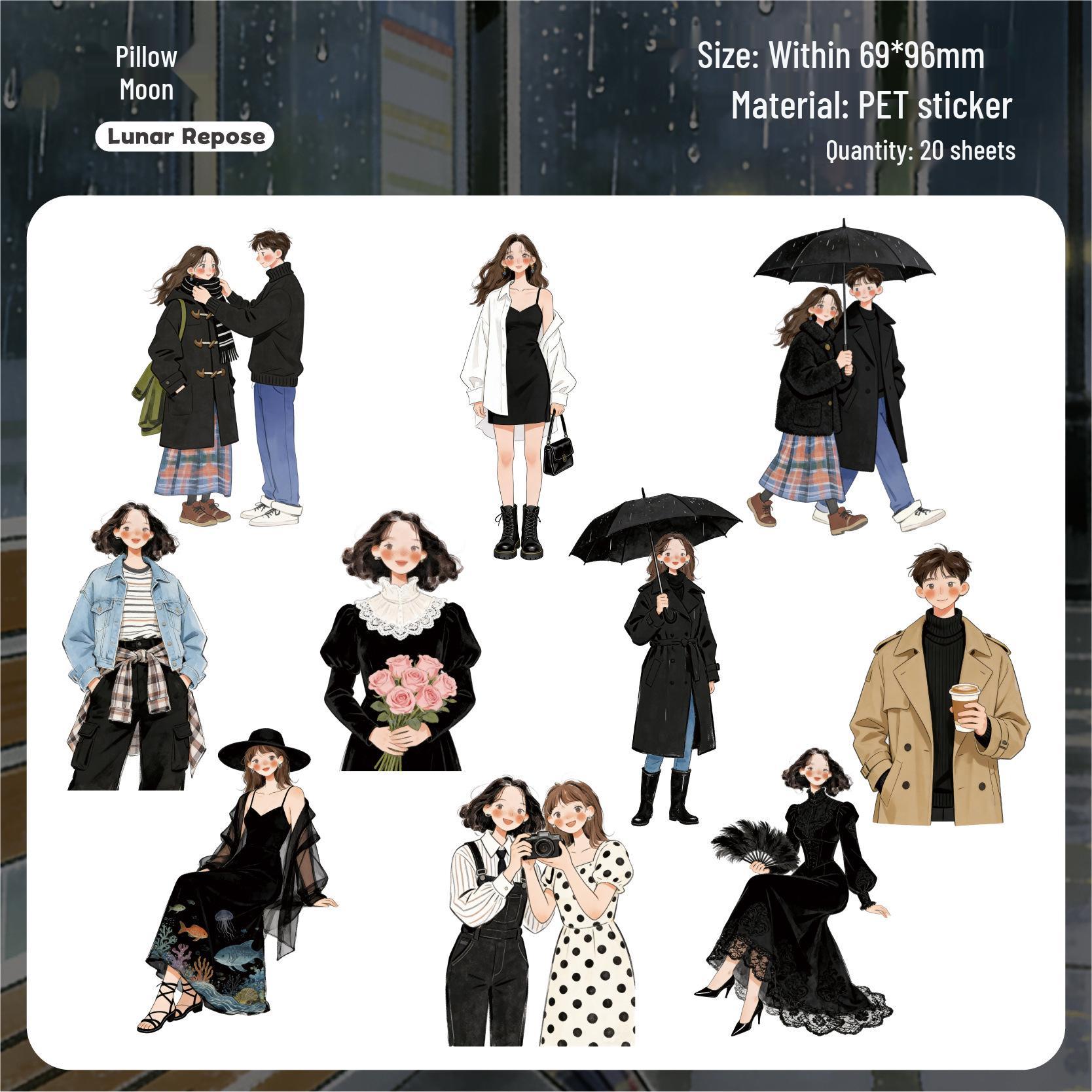 

RetroStory Serene Collection: 20-Sheet PET Sticker Pack - Decorative Character & Couple Theme