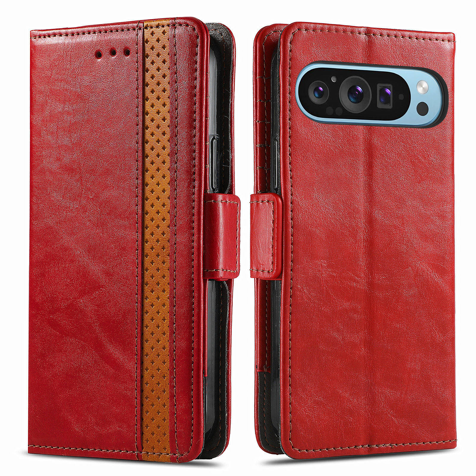 

For Google Pixel 10 Pro XL/9 Pro XL Phone Cases CASENEO PU Leather Cover Stand with RFID Blocking Wallet Red