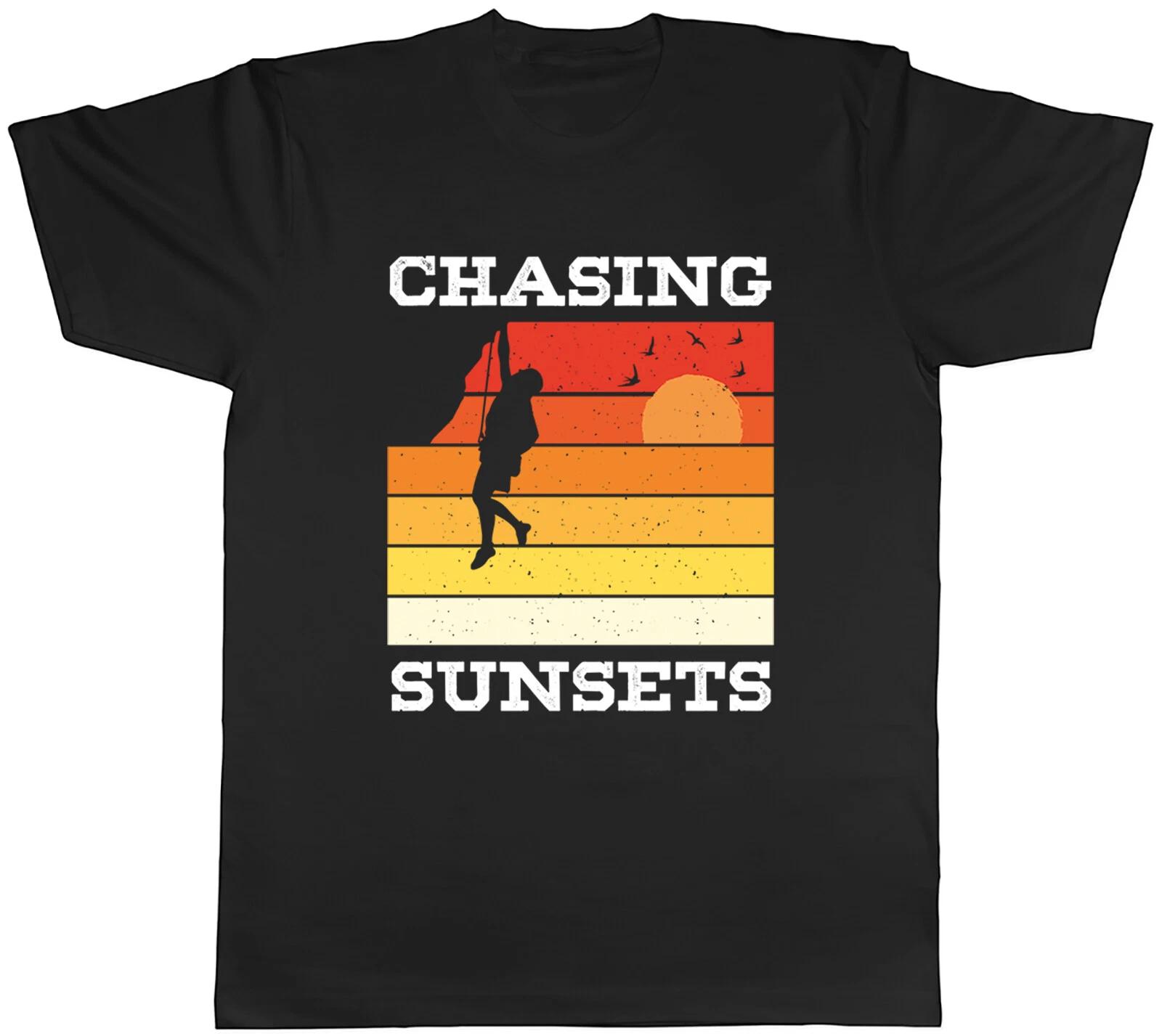 Rock Climbing Mens T-Shirt Chasing Sunsets Climber Climb Tee Gift XL