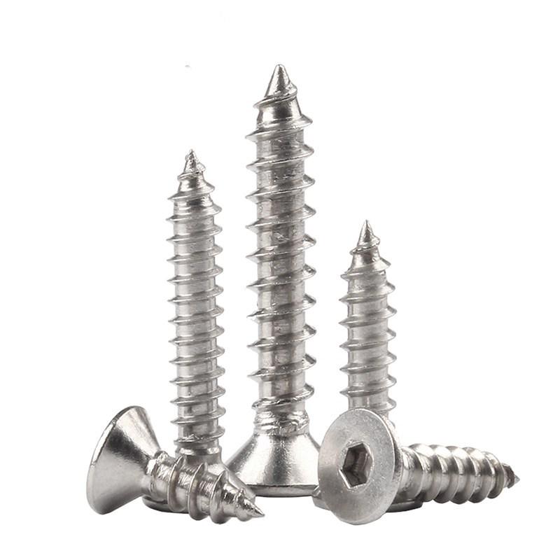 8.8 Grade Nickel-Plated Countersunk Hex Socket Self-Tapping Screws, Pointed Tail, M3/M4/M5