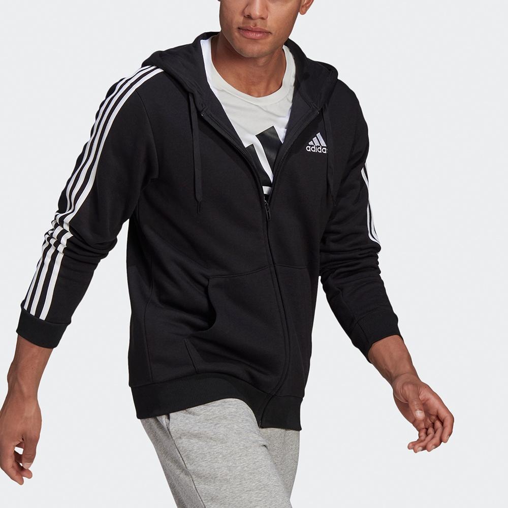 adidas M 3S Fl Fz Hd Stripe Sports Hooded Jacket Black Men's GK9051