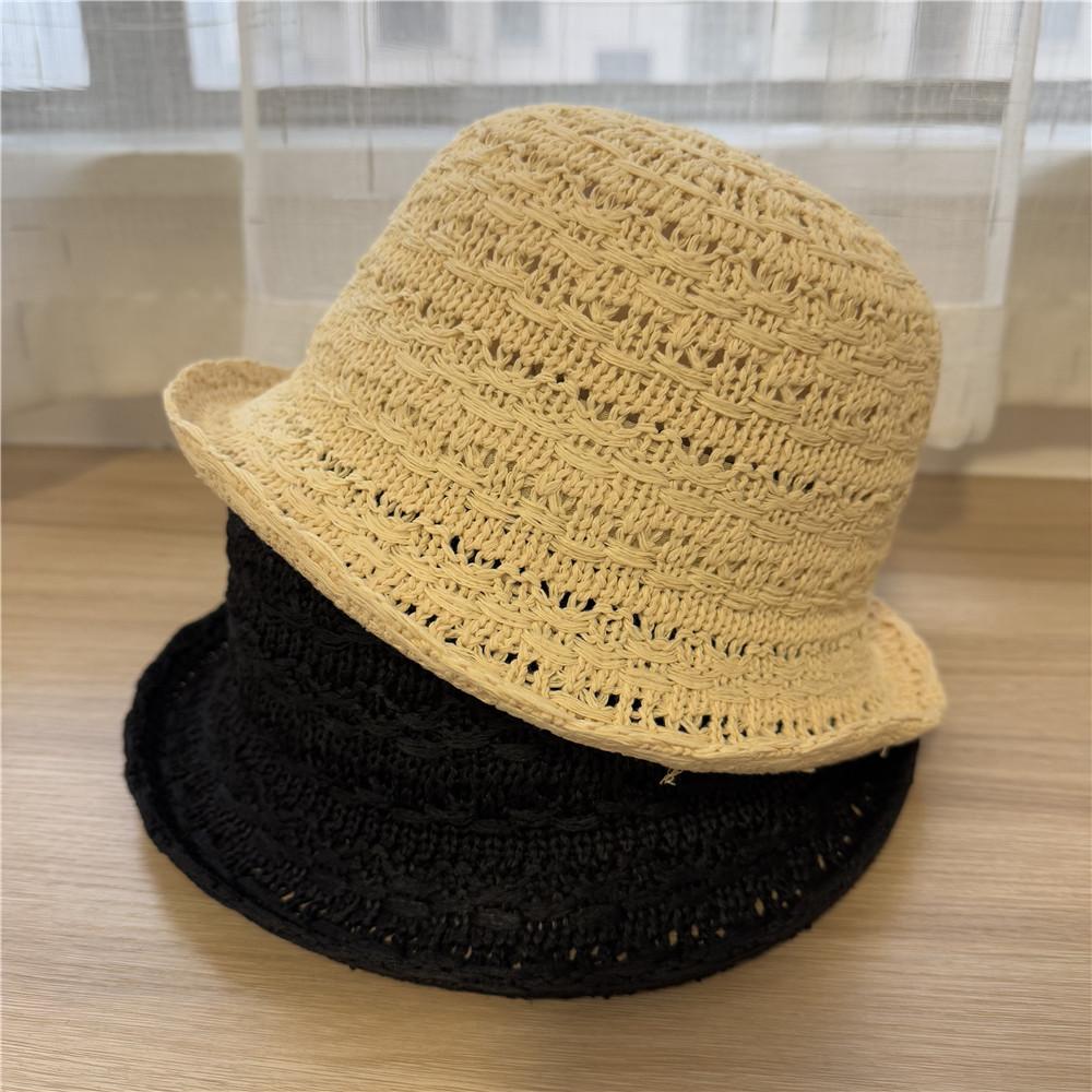 Hollow and breathable knitted small crimped top hat women's spring and summer face small plain basin hat bucket hat