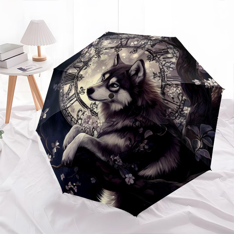 Black Husky pattern, automatic folding umbrella, portable and foldable design, 8 ribs, a Christmas or birthday gift.