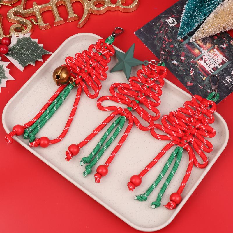 Hand-Woven Christmas Tree Keychain Trendy Creative Braided Rope Keyring  Bag Pendant Hanging Decoration For Xmas Gifts