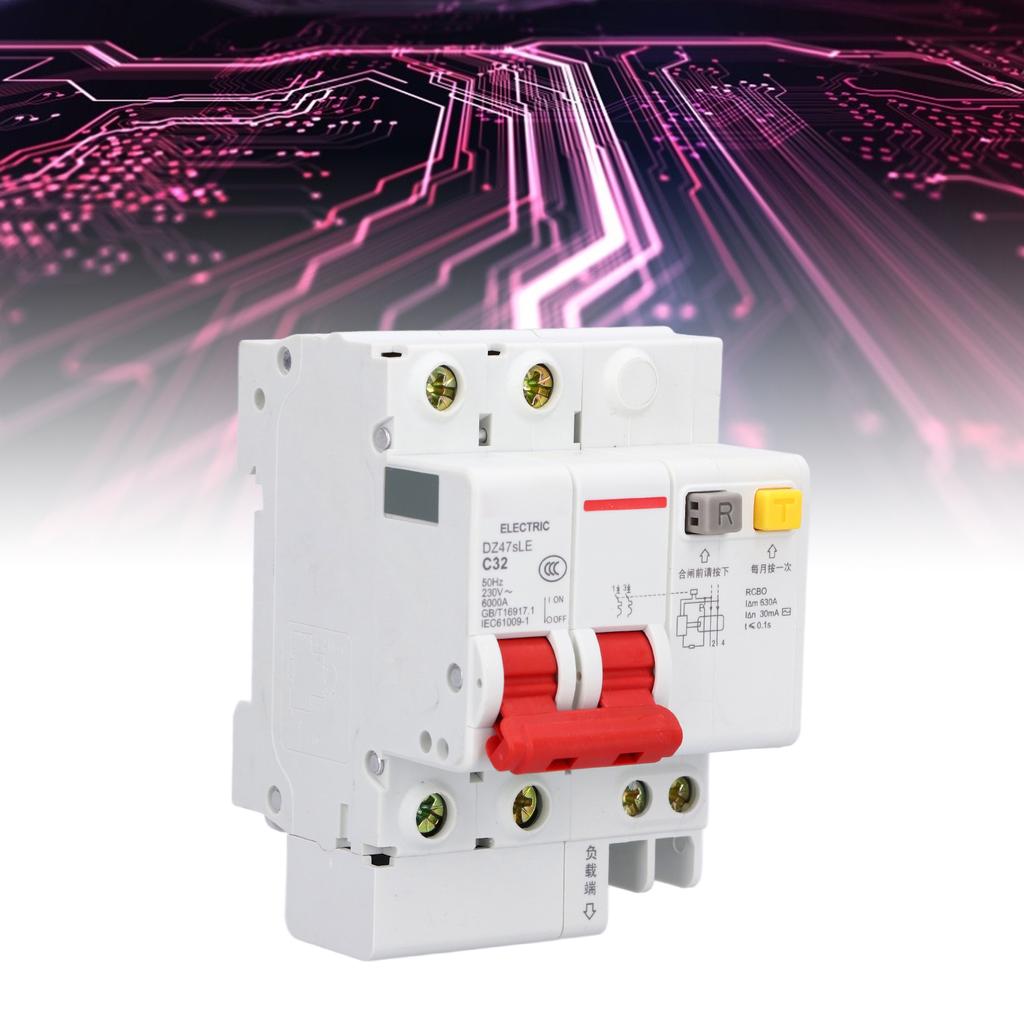Întrerupător miniatural 2P DIN șină întrerupător de protecție împotriva scurgerilor AC 230V 32A DZ47sLE C32