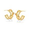 18K Gold C-Shaped Geometric Hoop Earrings with Zirconia Inlay